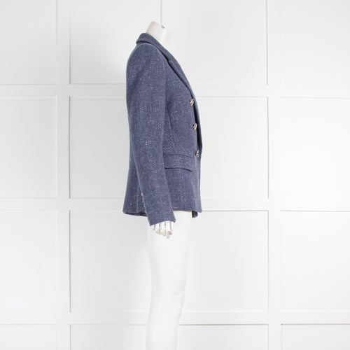 L'Agence Blue Woven Blazer with Grey Buttons
