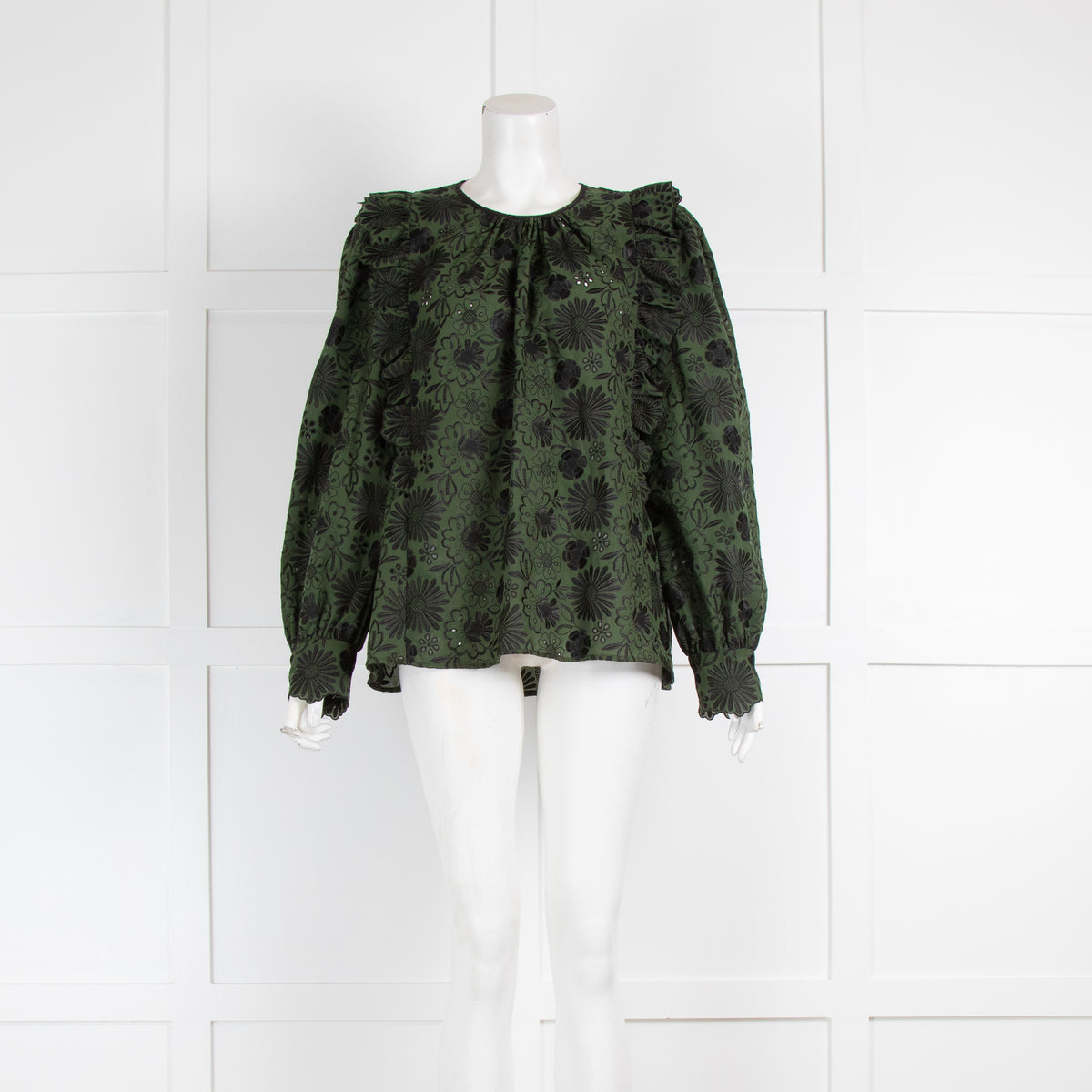 Claudie Pierlot Black & Green Frill Embroidered Blouse