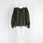 Claudie Pierlot Black & Green Frill Embroidered Blouse