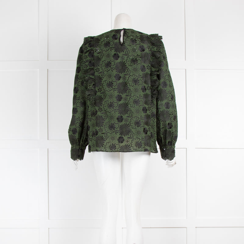 Claudie Pierlot Black & Green Frill Embroidered Blouse