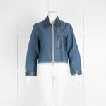 Edun Blue Denim Leather Trim Jacket