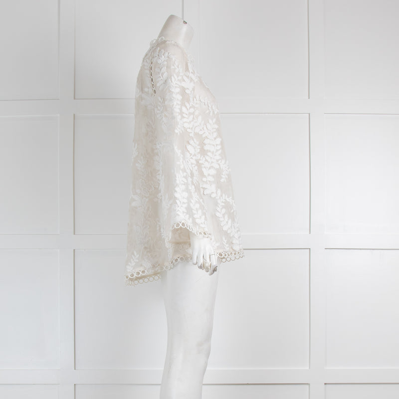 Zimmerman White Floral Embroidered Sheer Wide Sleeve Top