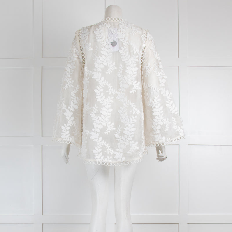 Zimmerman White Floral Embroidered Sheer Wide Sleeve Top