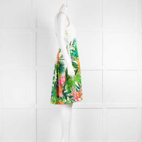MSGM White Green Jungle Print Sleeveless Dress