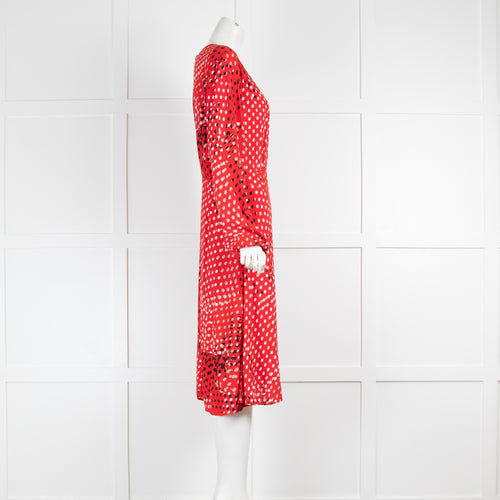 Diane Von Furstenberg Red Spotty Midi Dress