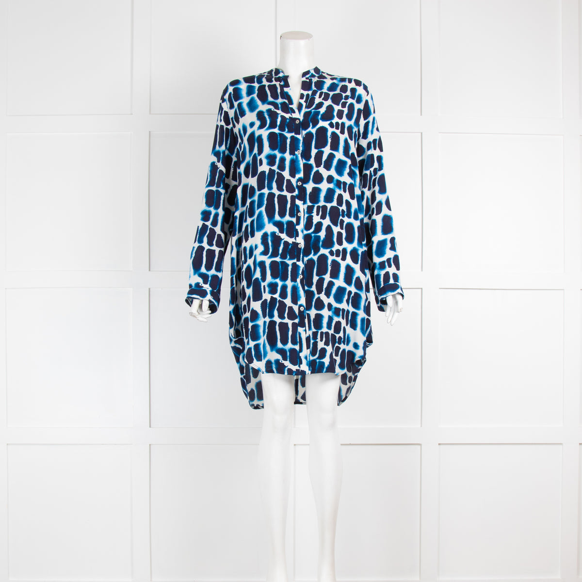 MIH Blue Giraffe Print Silk Shirt Dress