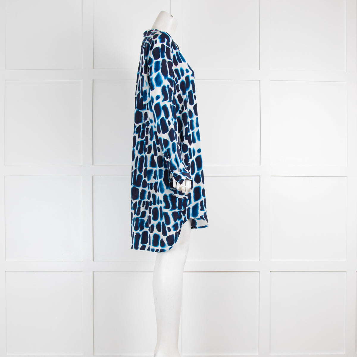 MIH Blue Giraffe Print Silk Shirt Dress