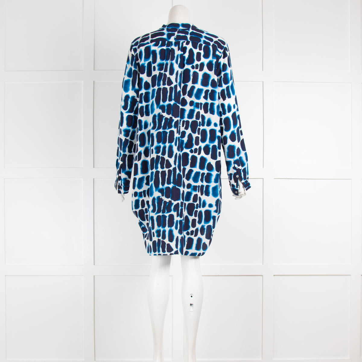 MIH Blue Giraffe Print Silk Shirt Dress
