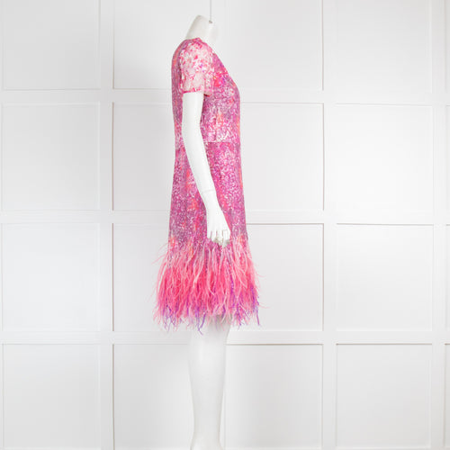 Elie Tahari Pink Dress with Feather Hem