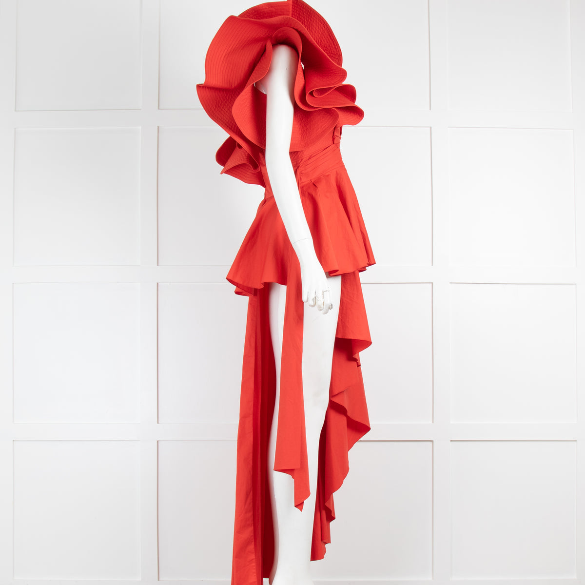 Johanna Ortiz Red Ruffle Top One Shoulder Asymmetric  Top