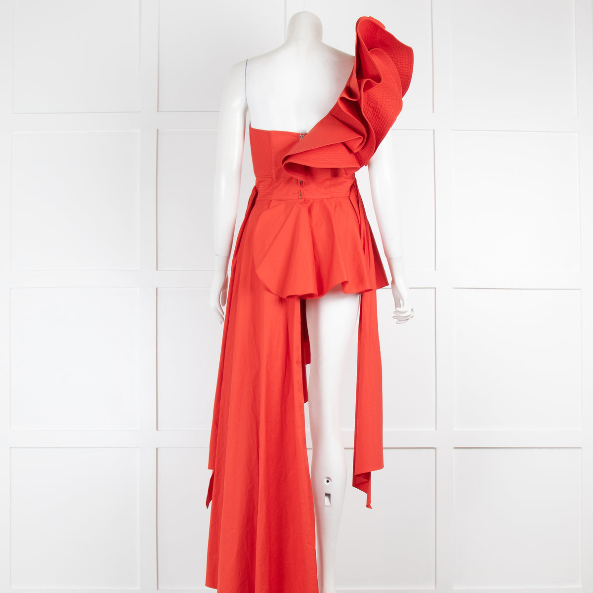 Johanna Ortiz Red Ruffle Top One Shoulder Asymmetric  Top