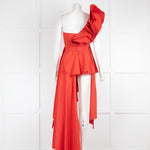 Johanna Ortiz Red Ruffle Top One Shoulder Asymmetric  Top