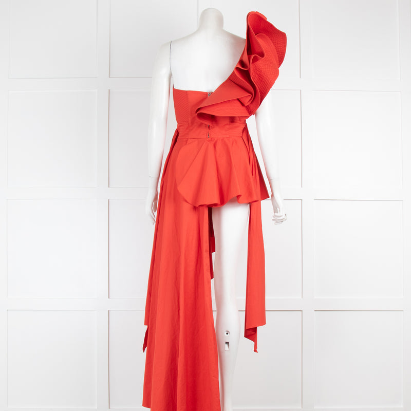 Johanna Ortiz Red Ruffle Top One Shoulder Asymmetric  Top